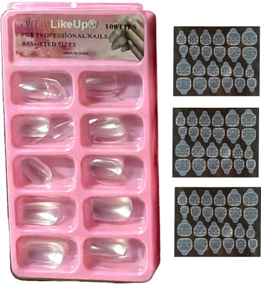 LikeUp Professional Artificial Transparent 100 Pic Reusable Fake Nail Tips With TAB Tab Transparent(Pack of 100)
