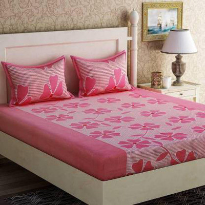 Manish Creation 140 TC Polycotton Double Cartoon Flat Bedsheet(Pack of 1, Pink)