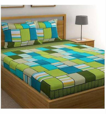 Manish Creation 1401 TC Cotton Double Checkered Flat Bedsheet(Pack of 1, Multicolor)