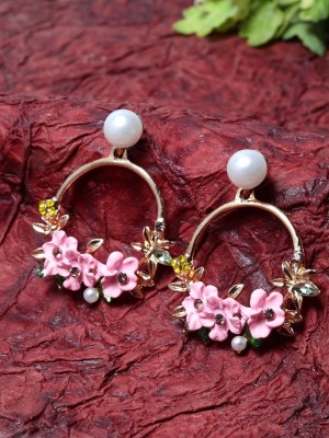 BlueShine Korean Floral stud Earrings for Women Girls western Trendy Party Wear Stylish Cubic Zirconia Alloy Drops & Danglers
