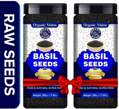 Organic Vision Combo of Basil Seeds (Raw Seed ) Tukmariya / Sabja / Bapji Seed for Weight Loss Basil Seeds(2 x 200 g)