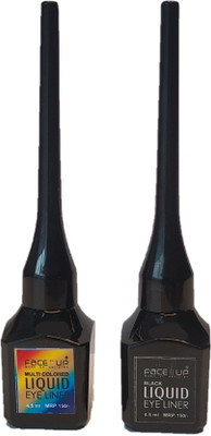 FACE UP Waterproof Liquid Eyeliner, Black Liner And Multi Shimmering Combo, (Pack Of 2) 9 ml(Black And Multi Simmering)