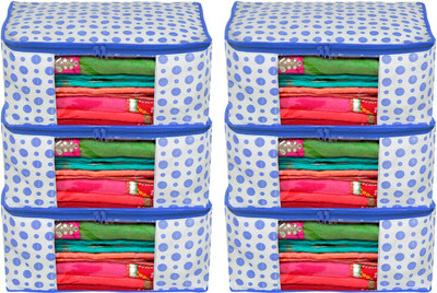 Heart Home Designer Dot Printed Non-Woven Saree Cover With Tranasparent Window- Pack of 6 (Blue) 46HH0498(Blue)