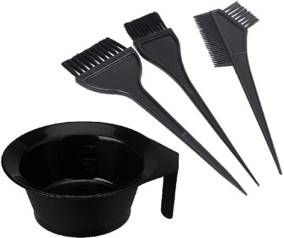 aarchi enterprise Mixing Bowl Hair Colouring Kit with Hair Dye Bowl and 3 Brush (Black-Set of 4)