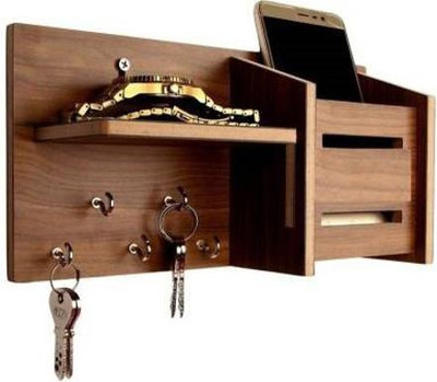 DecorASGroup Multipurpose Wooden Key Holders and Particle Board Wall Shelf Wood Key Holder(4 Hooks, White)