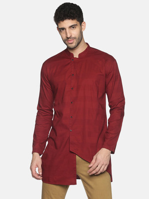 SHOWOFFFF Men Solid Asymmetric Kurta(Maroon)