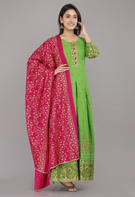 WAHIKA FAB Women Printed Anarkali Kurta(Green)