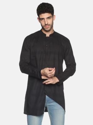 Showoff Men Solid Asymmetric Kurta(Black)