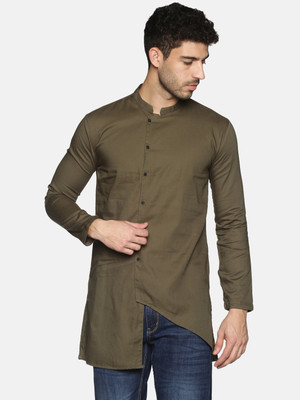 SHOWOFFFF Men Solid Straight Kurta(Green)