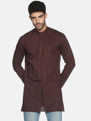 SHOWOFFFF Men Solid Straight Kurta(Brown)