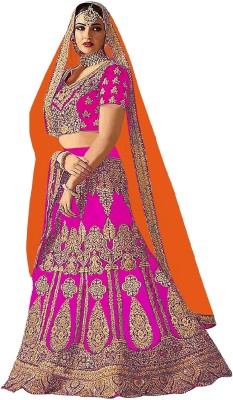 Kedar Fab Embroidered Semi Stitched Lehenga Choli(Pink)