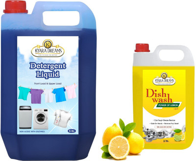KYARA DREAMS 5LTR FRANT & TOAP WASHING MACHINE LIQUID DETERGENT 1LTR YELLOW DISH WASH (6LTR) Multi-Fragrance Liquid Detergent(2 x 3 L)