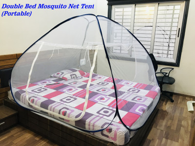 EVETIS Polyester Adults Washable DOUBLE BED MOSQUITO NET TENT, ALSO SUITABLE FOR KING SIZE BED ( NAVY BLUE) Mosquito Net(Navy Blue, White, Tent)