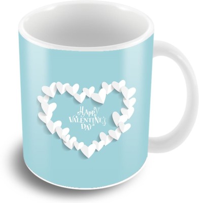 Mom's Charm Happy Valentine's Day - Blue Hearts Ceramic Coffee Mug(350 ml)