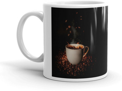 Mr UVD Black Print Coffee Graphical Printed Glossy Finished Premium Quality Ceramic Coffee Mug(350 ml)