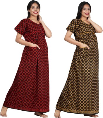 Wristy Women Nighty Set(Red, Yellow)