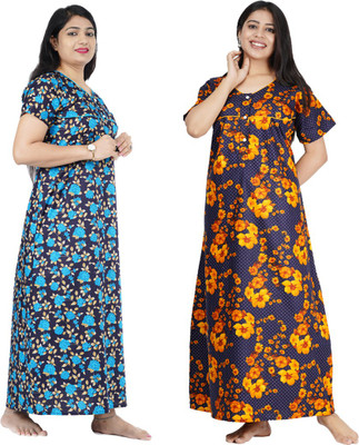 Wristy Women Nighty(Blue, Yellow)