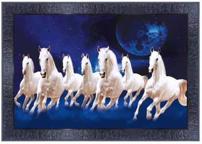 pnf Vastu Seven (7) Horse Frames Wood Photo Frames with Acrylic Sheet (Glass)26129- Digital Reprint 10 inch x 14 inch Painting