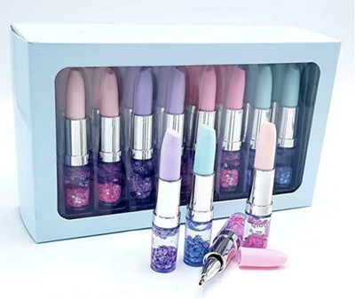 Stakipo True Love Glittered Fluid (Lipstick ) Gel Pen(Pack of 6, Ink Color - Blue)