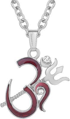 morir Silver Plated OM/OHM Chand Trishul Symbol Pendant Necklace Jewelry for Unisex Silver Cubic Zirconia Brass Pendant