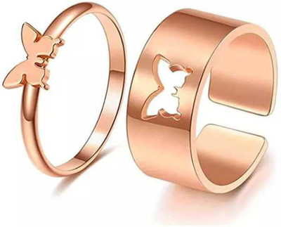 HOUSEOFTRENDZZ Butterfly ROSE GOLD Plated Couple Ring for Lovers valentine (1PAIR) ROSE GOLD Stainless Steel Gold Plated Ring Set