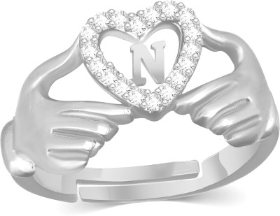 Kanak Jewels Heart Name Initial letter N valentine for girls cubic zirconia Silverplated ring Brass Cubic Zirconia Silver Plated Ring