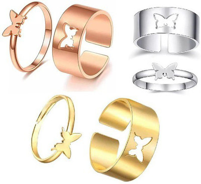 HOUSEOFTRENDZZ TRENDY BUTTERFLY COUPLE RINGS IN 3 COLOUR SHADES (3 PAIRS) Stainless Steel Gold, Sterling Silver Plated Ring Set