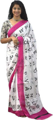 NIKHILAM Printed Handloom Pure Cotton Saree(White)