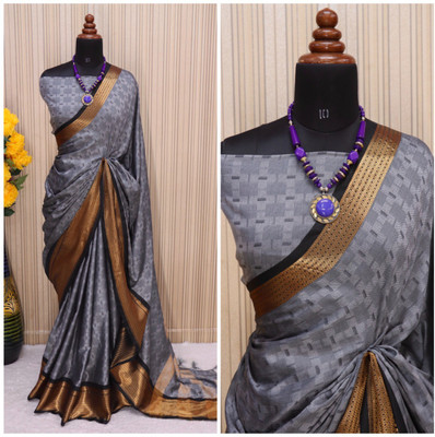 VILLAGIUS Printed Mysore Pure Silk Saree(Grey)