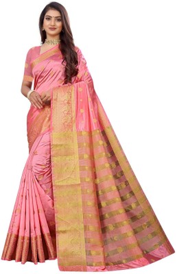 PEACOCK FASHION Woven Banarasi Jacquard, Art Silk Saree(Pink)