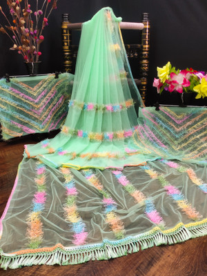 GZS Printed Banarasi Net Saree(Light Green)