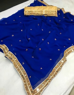 The Fashion Tax Embroidered Bollywood Georgette Saree(Dark Blue)