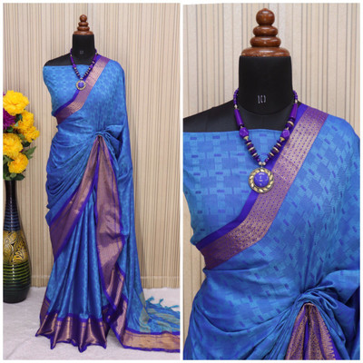 VILLAGIUS Printed Mysore Pure Silk Saree(Light Blue)