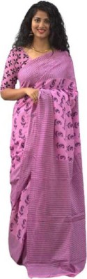 NIKHILAM Printed Handloom Pure Cotton Saree(Pink)