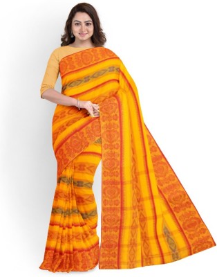 KGST Printed Jamdani Pure Cotton Saree(Orange)