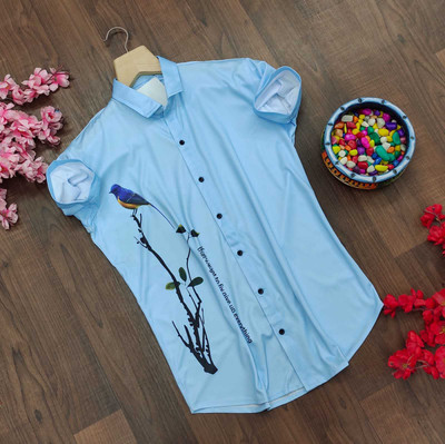 SHIVFORYOU Men Printed Casual Blue Shirt