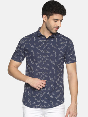 SHOWOFFFF Men Animal Print Casual Dark Blue Shirt