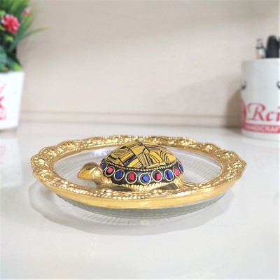 KridayKraft Kachhua (Turtle) Plate for Vastu Feng Sui,Kachua Yantra for Good Luck,Animal Decorative Showpiece  -  12 cm(Metal, Glass, Gold)