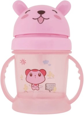 anuha Baby Cute Cat Sipper cup with Straw and Handle Pink - 300 ml(Pink)