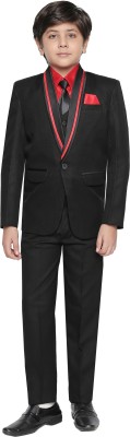 Jeetethnics Boys Festive & Party Blazer, Shirt and Trouser Set(Black Pack of 1)