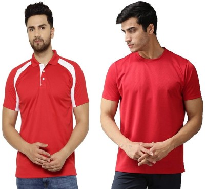 Fundoo Solid Men Polo Neck Red T-Shirt