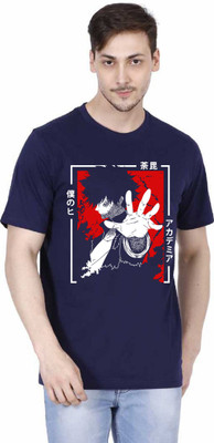 HOBBSION Graphic Print Men Round Neck Dark Blue T-Shirt