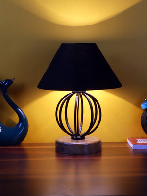 Devansh Black cotton Table lamp with Wood & Iron Base Table Lamp(30.5 cm, Black)
