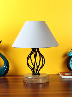 Devansh Grey cotton Table lamp with Wood & Iron Base Table Lamp(30.5 cm, Grey)