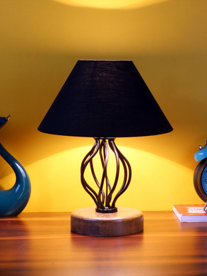 Devansh Black cotton Table lamp with Wood & Iron Base Table Lamp(30.5 cm, Black)