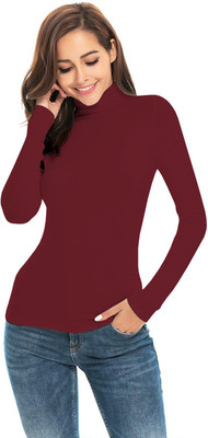 THE BLAZZE Casual Solid Women Maroon Top