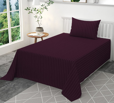 RRC 144 TC Microfiber Single Striped Flat Bedsheet(Pack of 1, Purple)