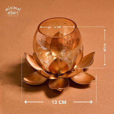 Option Gallery Ball Style Cracked Lotus Candle Holder Pack of 2 Brass Candle Holder(Gold, Pack of 1)