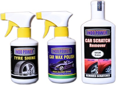 INDOPOWER TYRE SHINER GUN 250ml.+SCRATCH REMOVER 200gm.+CAR WAX POLISH GUN 250ml. CW148 Vehicle Interior Cleaner(700 g)