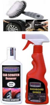 INDOPOWER 1016-DASHBOARD SHINER SPRAY 250ml Scratch Remover 100gm.All Tyre Cleaning Brush BAALCC1019 Vehicle Interior Cleaner(450 g)